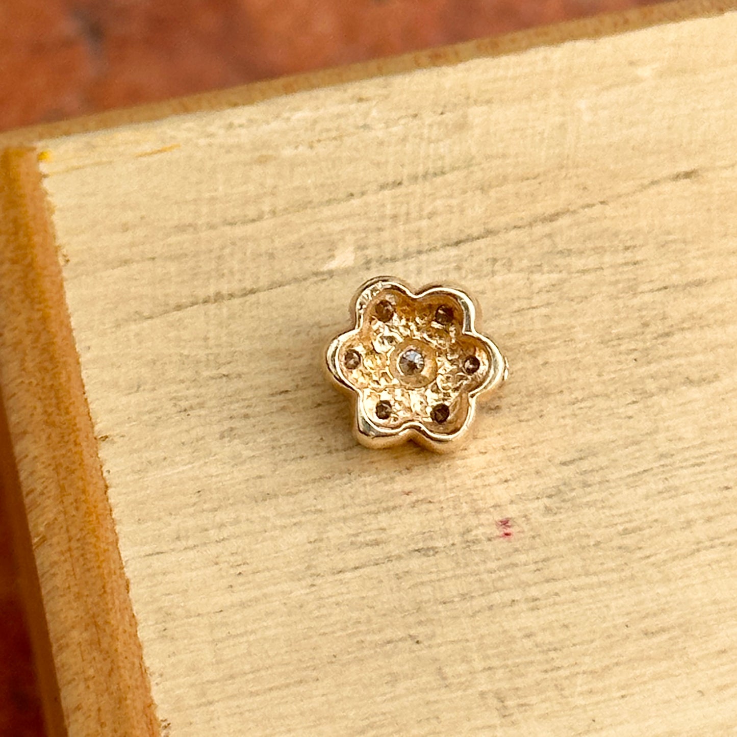 Estate 14KT Yellow Gold Diamond Flower Pendant Slide