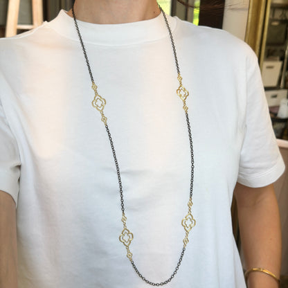 Estate 18KT Yellow Gold Armenta Black Rhodium Chain Necklace 37"