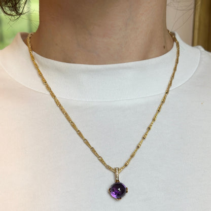Estate 18KT Yellow Gold Cabochon Amethyst + Diamond Pendant Slide