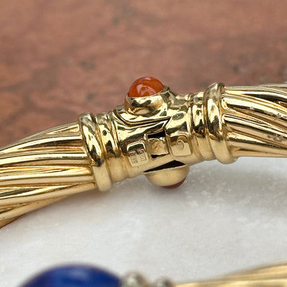 Estate 18KT Yellow Gold Cable Twist Bypass Lapis Cuff Bracelet