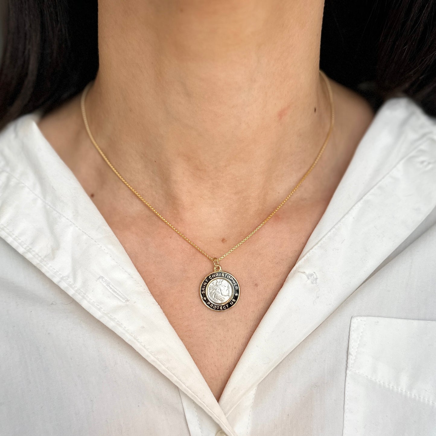 Sterling Silver Platinum + 18K Gold Plated St. Christopher Charm Pendant - LSJ