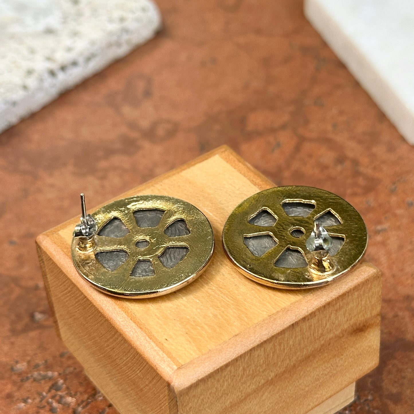 Vintage Gold-Tone + Silver Tone Panama VN Balboa Coin Bezel  Earrings 27mm