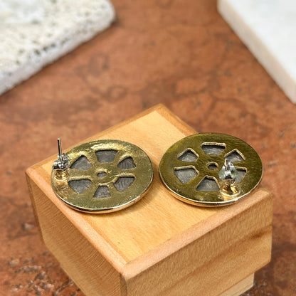 Vintage Gold-Tone + Silver Tone Panama VN Balboa Coin Bezel  Earrings 27mm