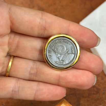 Vintage Gold-Tone + Silver Tone Panama VN Balboa Coin Bezel  Earrings 27mm