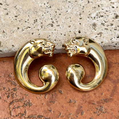 Estate Bassani 14K Yellow Gold Panther Circle Design Post Earrings