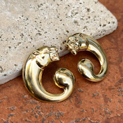 Estate Bassani 14K Yellow Gold Panther Circle Design Post Earrings