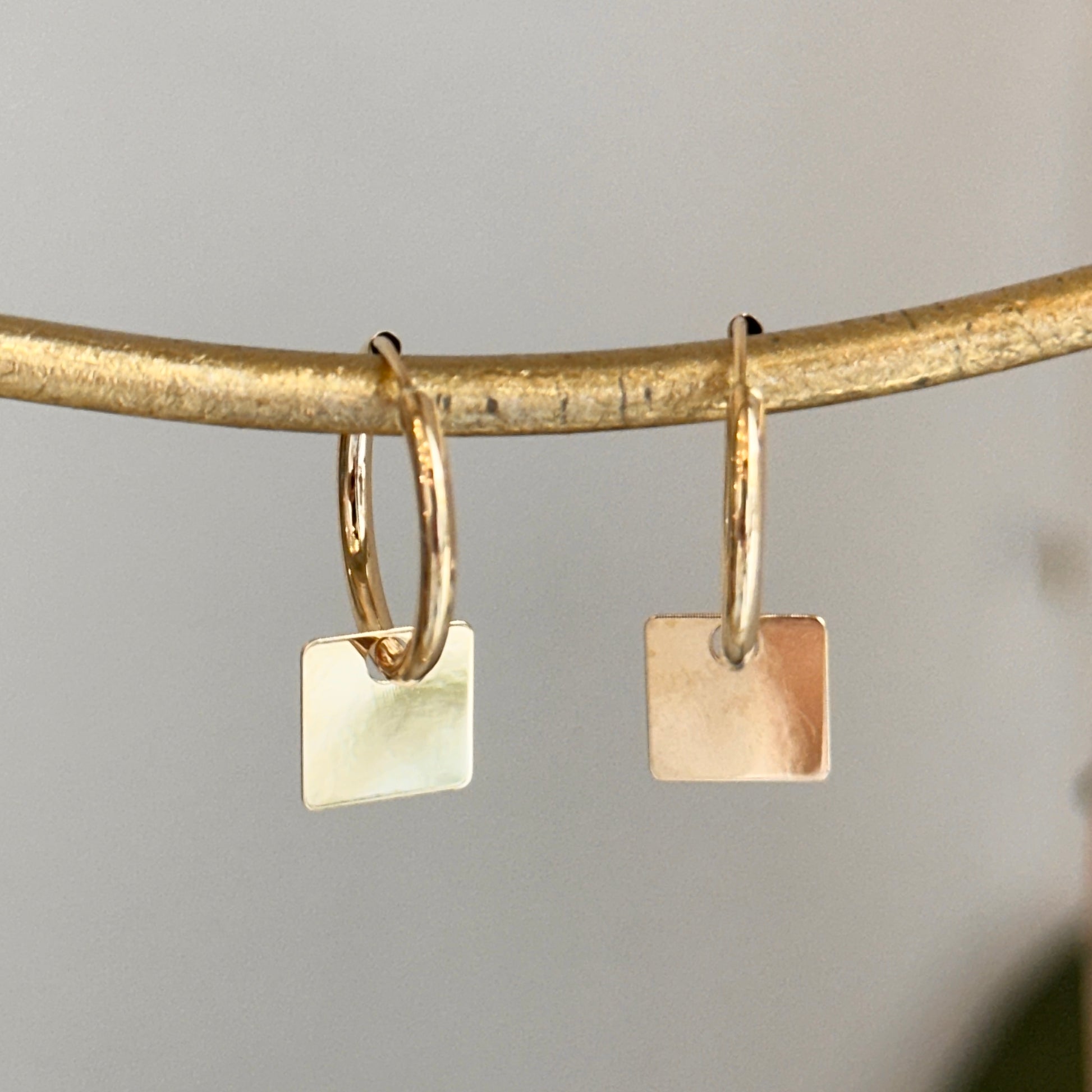 14KT Yellow Gold Endless Hoop + Square Charms Earrings - LSJ