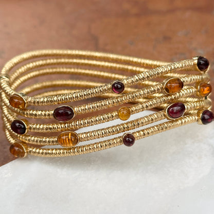 Estate 18KT Yellow Gold Wave Cuff Citrine + Garnet Cuff Bracelet