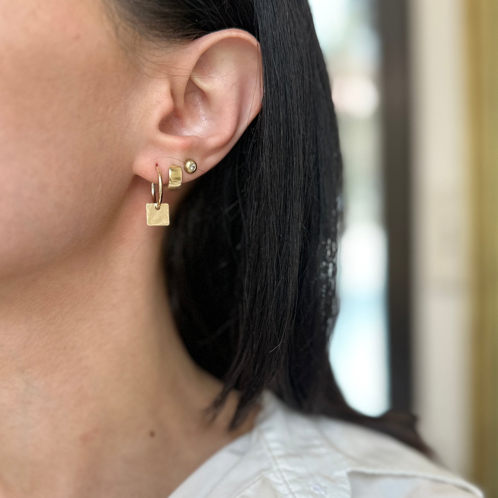 14KT Yellow Gold Endless Hoop + Square Charms Earrings - LSJ