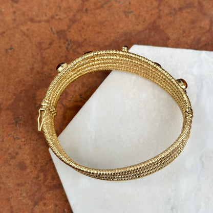 Estate 18KT Yellow Gold Wave Cuff Citrine + Garnet Cuff Bracelet