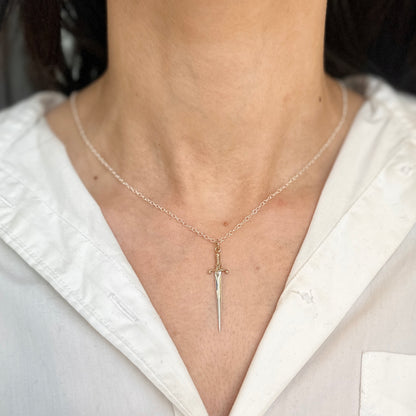 Sterling Silver Sword Dagger Pendant Chain Necklace 18'' - LSJ