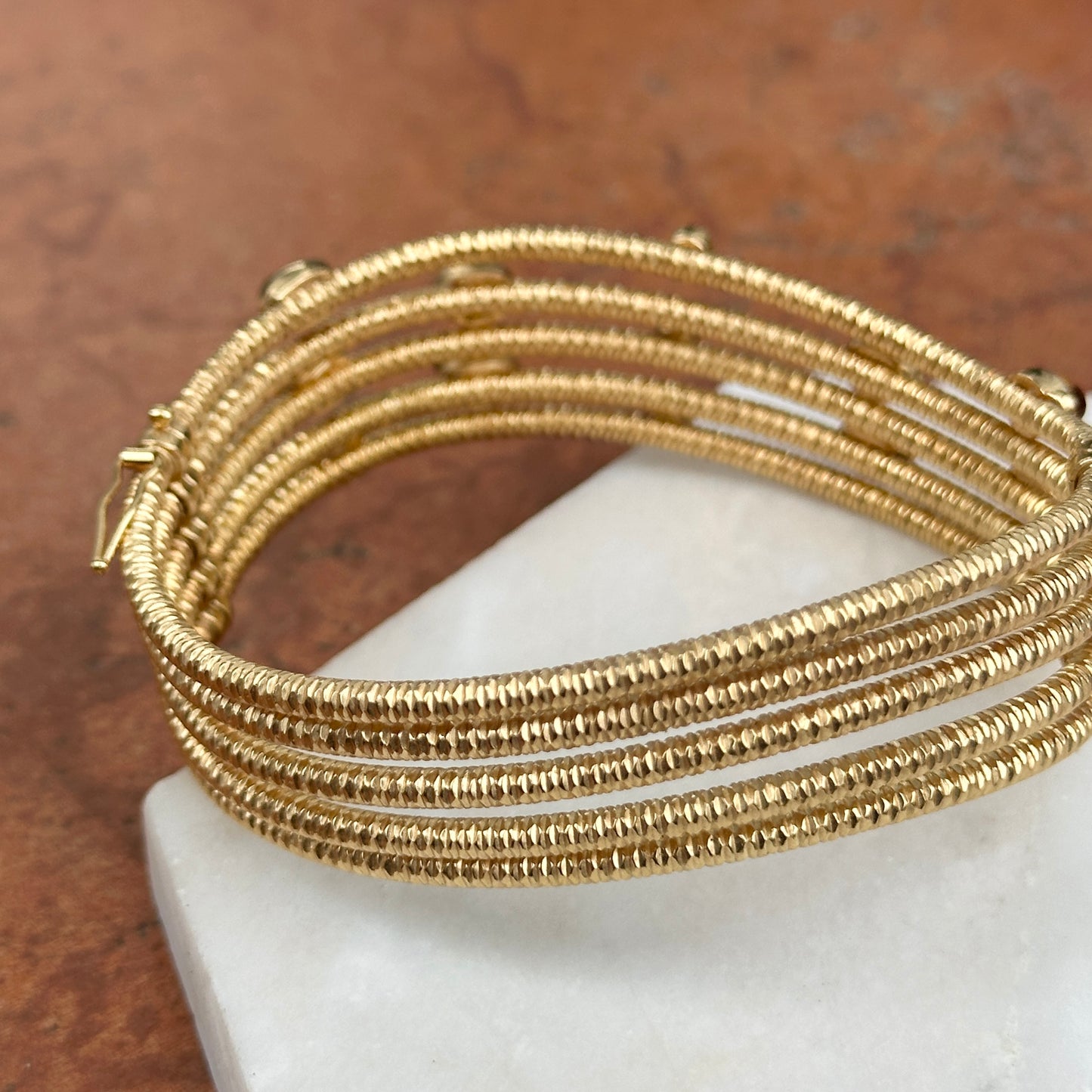 Estate 18KT Yellow Gold Wave Cuff Citrine + Garnet Cuff Bracelet