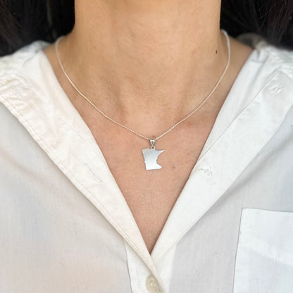 Sterling Silver Rhodium Plated Minnesota State Pendant Charm - LSJ