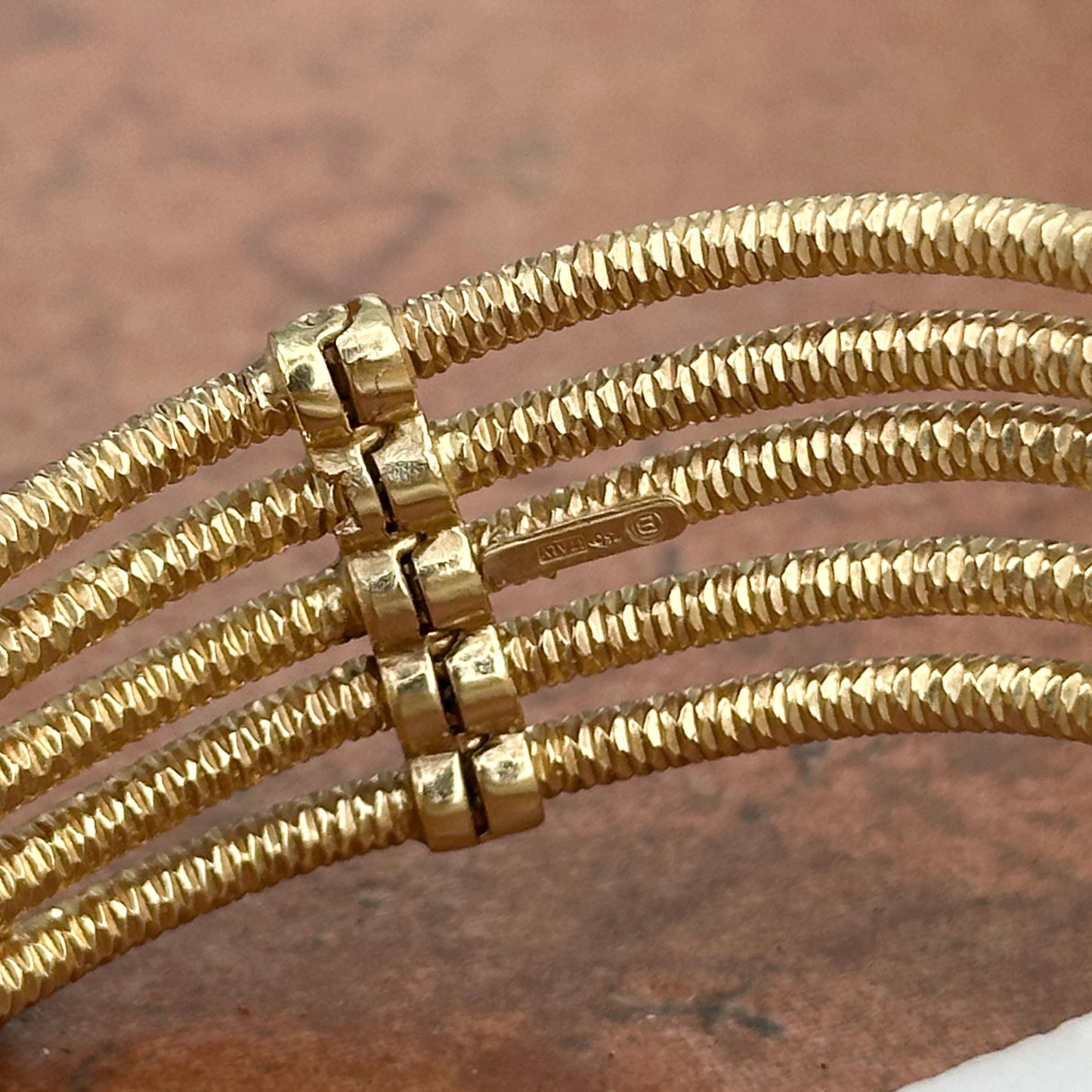 Estate 18KT Yellow Gold Wave Cuff Citrine + Garnet Cuff Bracelet