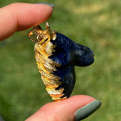 Estate Gold-Tone Carved Sodalite Horse Head Pendant