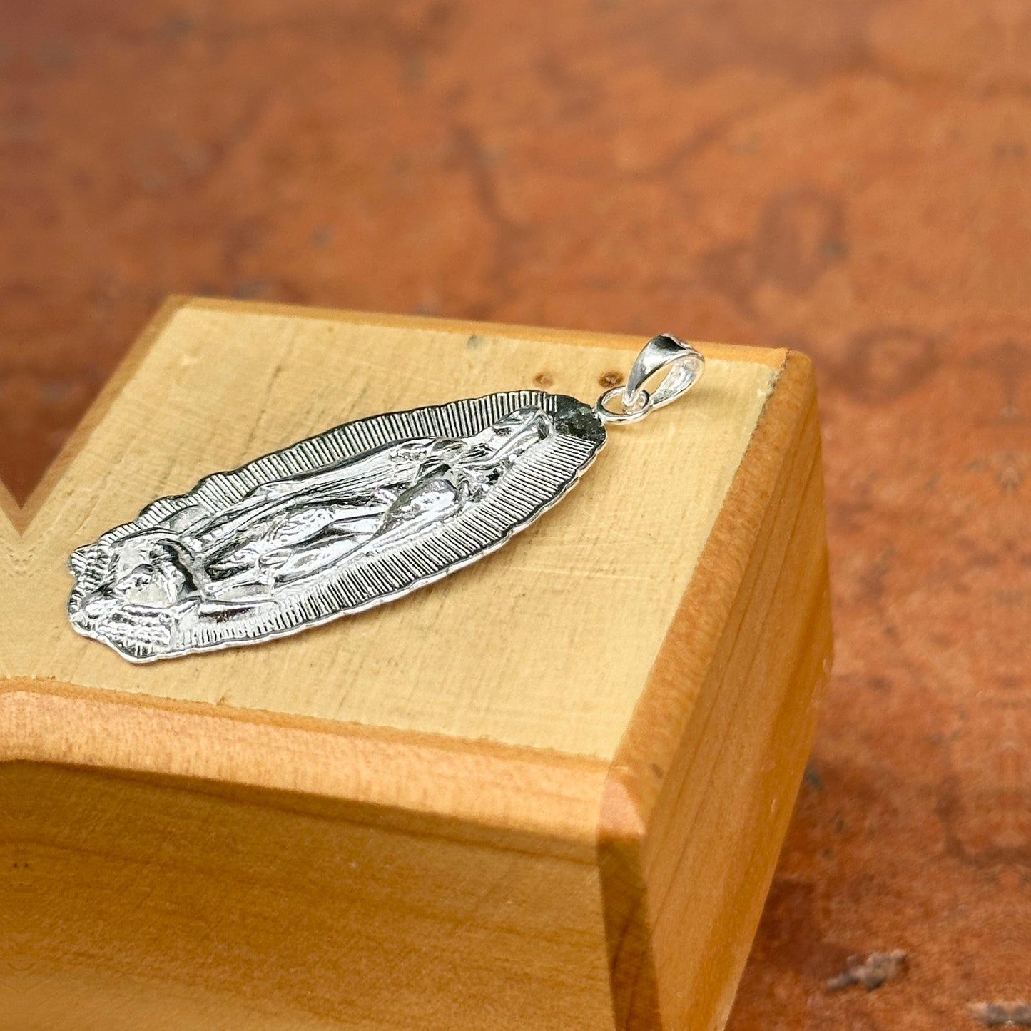 Sterling Silver Guadalupe Oval Medal Large Pendant