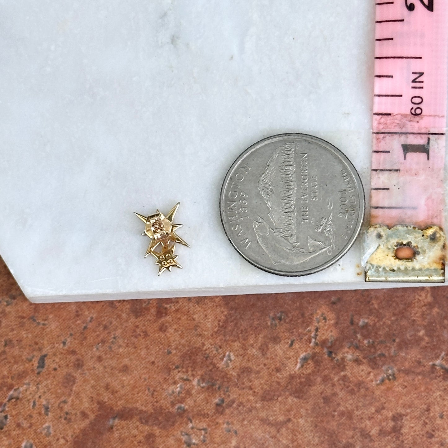 14KT Yellow Gold Pave Round Diamond Double Star Stud Earrings