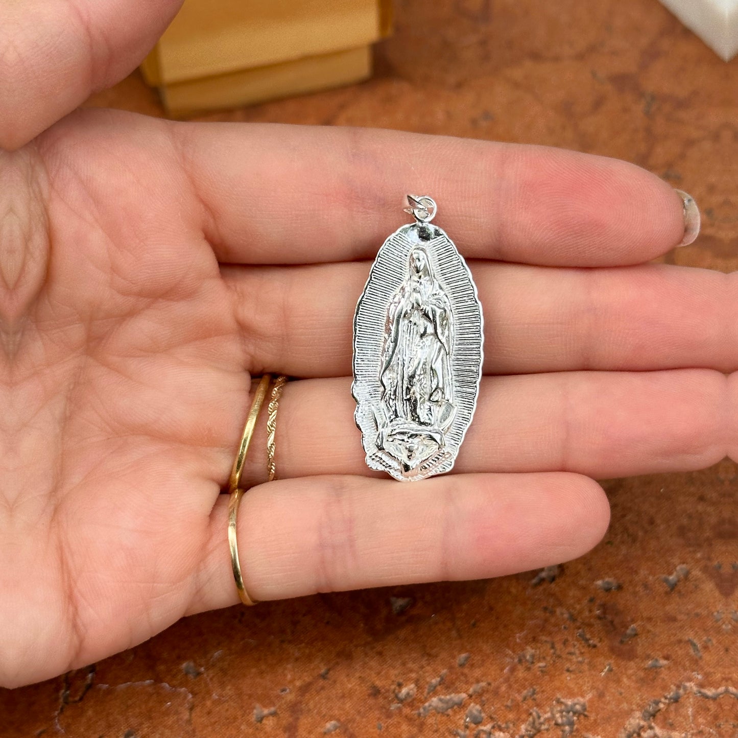 Sterling Silver Guadalupe Oval Medal Large Pendant