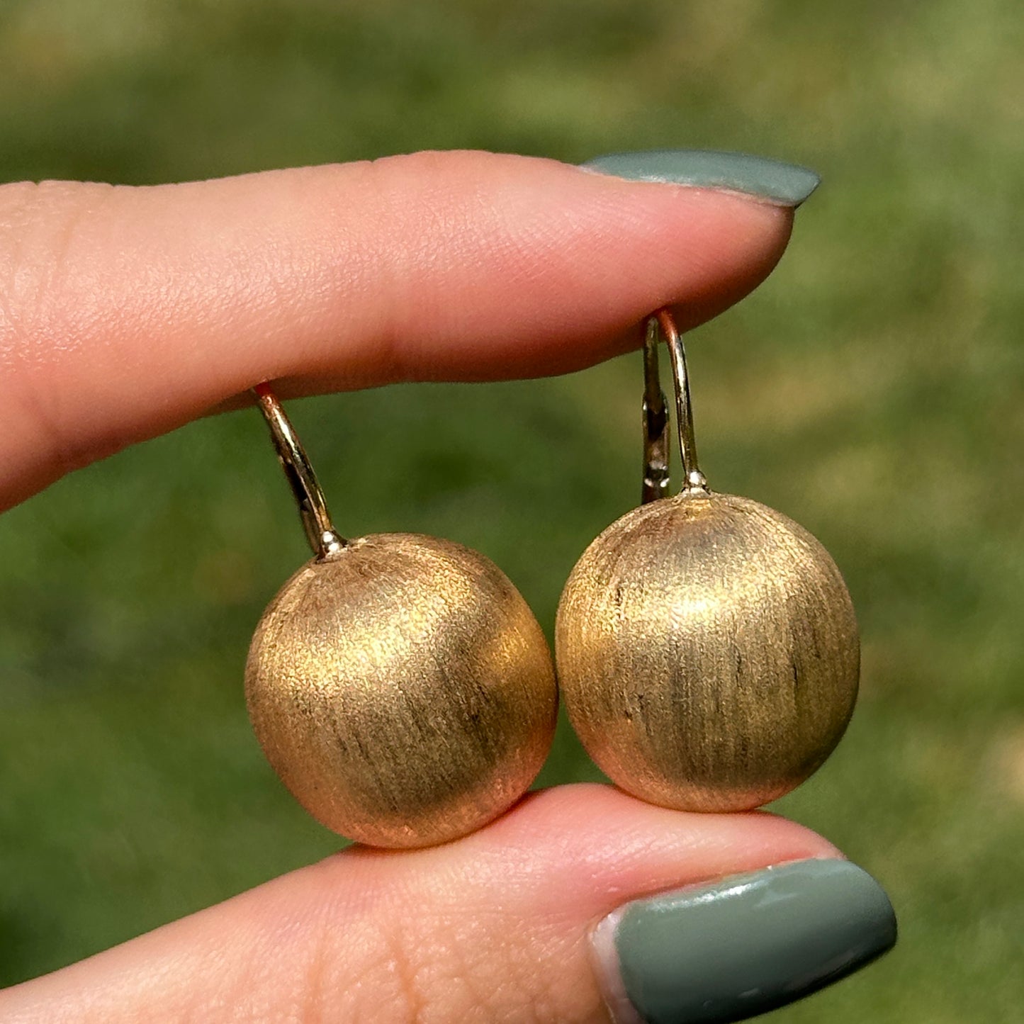 Estate 14KT Yellow Gold Matte 18mm Ball Lever Back Earrings