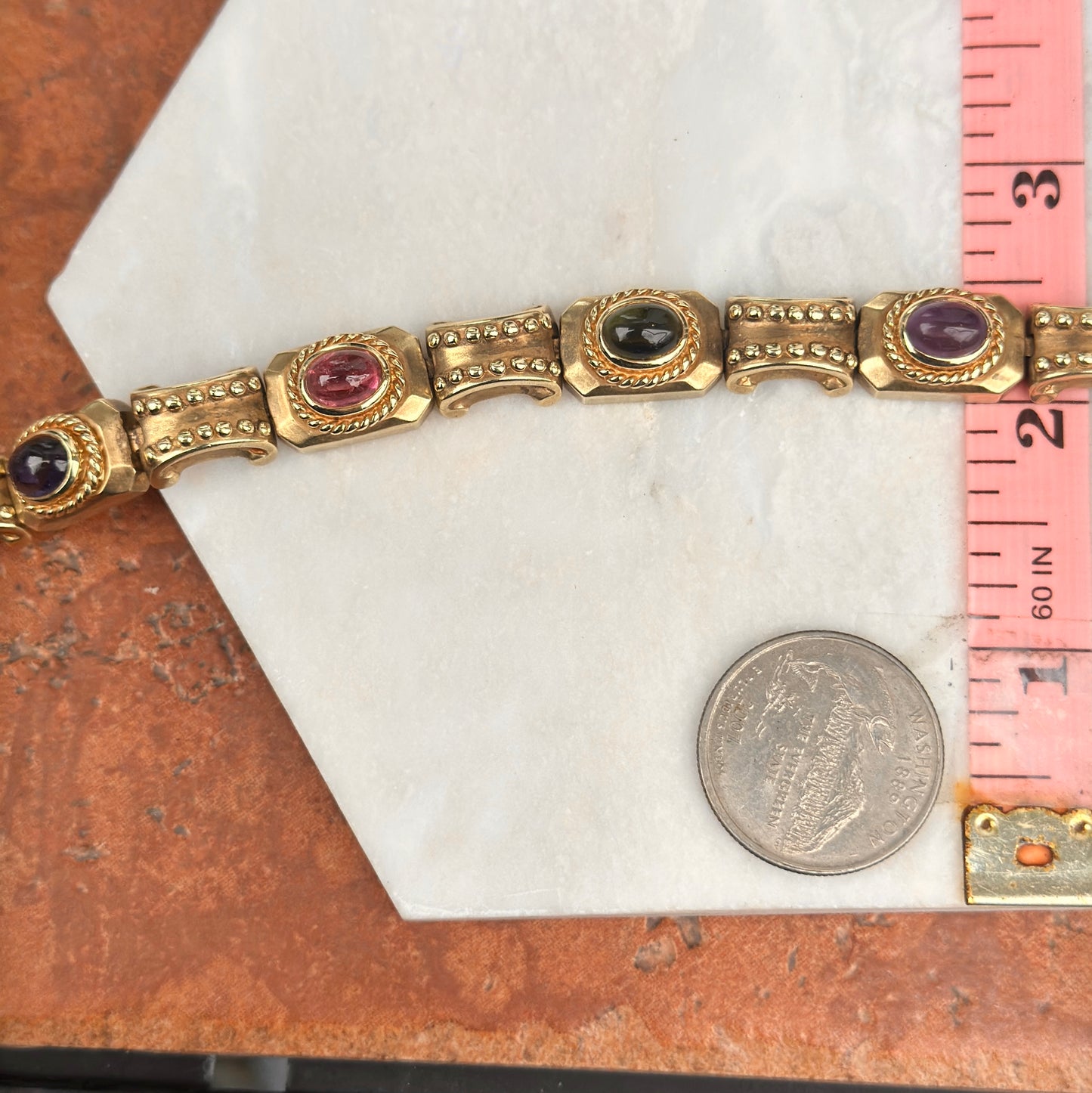 Estate 14KT Yellow Gold Raafty Cabochon Gemstone Link Bracelet