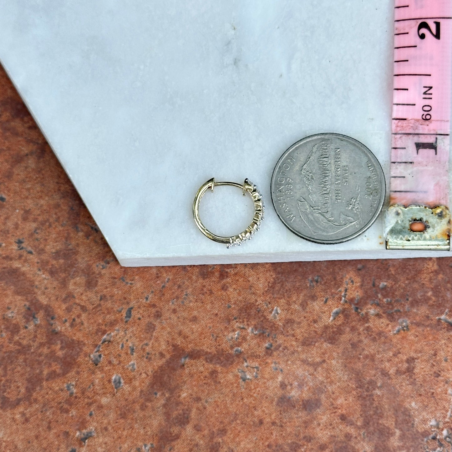 14KT Yellow Gold Prong Set Round Diamond Hoop Huggie Earrings