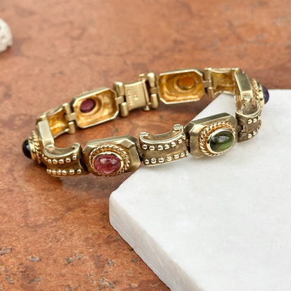 Estate 14KT Yellow Gold Raafty Cabochon Gemstone Link Bracelet