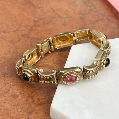 Estate 14KT Yellow Gold Raafty Cabochon Gemstone Link Bracelet