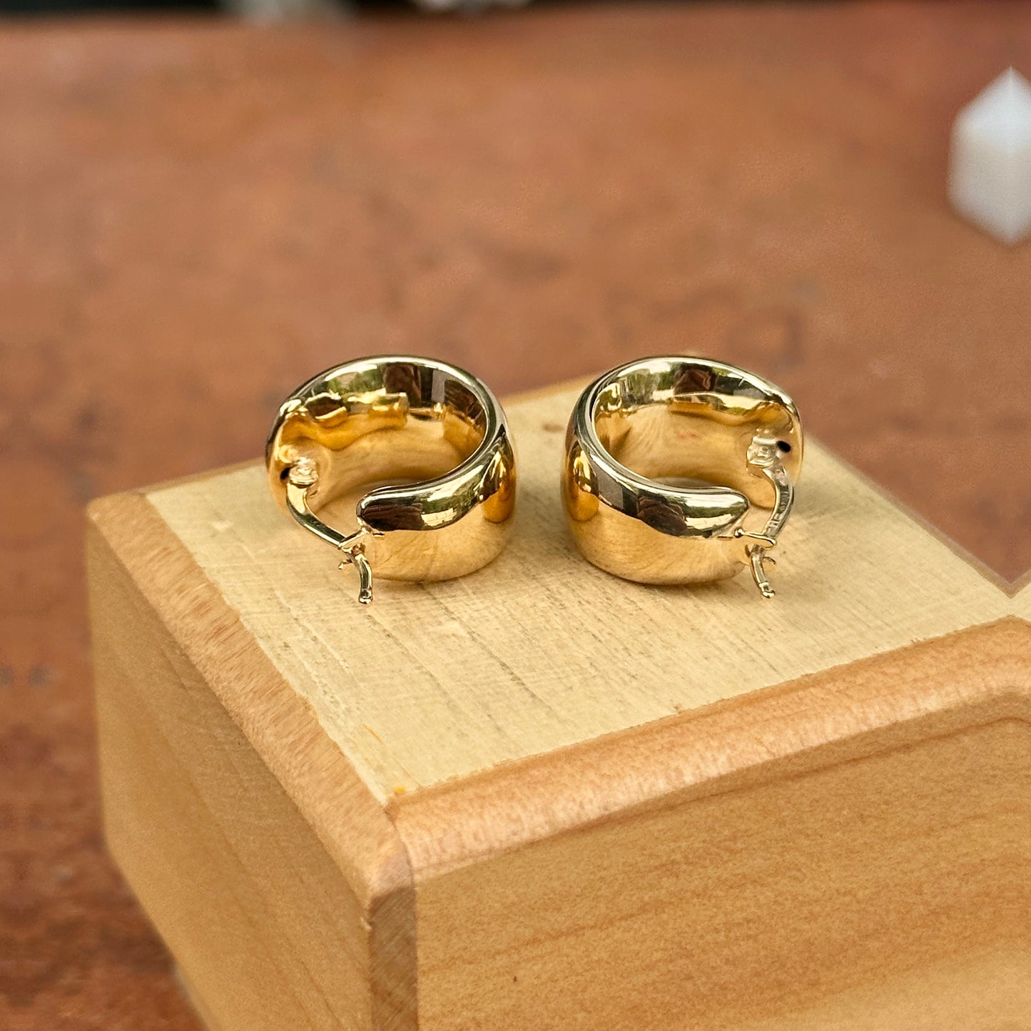 14KT Yellow Gold 9.5mm Wide Huggie Hoop Earrings