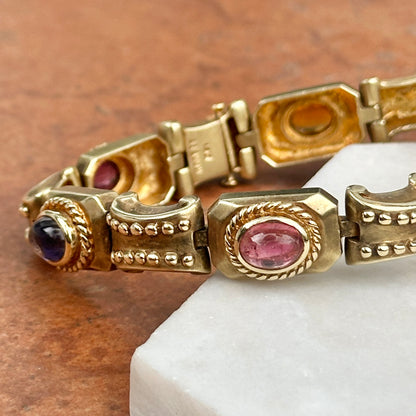 Estate 14KT Yellow Gold Raafty Cabochon Gemstone Link Bracelet