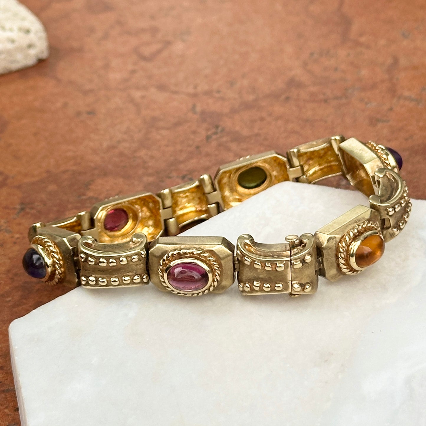 Estate 14KT Yellow Gold Raafty Cabochon Gemstone Link Bracelet