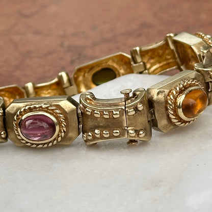 Estate 14KT Yellow Gold Raafty Cabochon Gemstone Link Bracelet