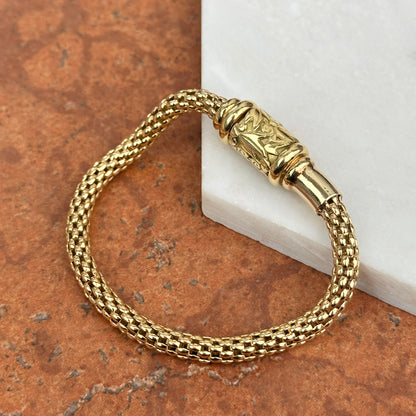 Estate 18KT Yellow Gold Popcorn Barrel Clasp Chain Bracelet