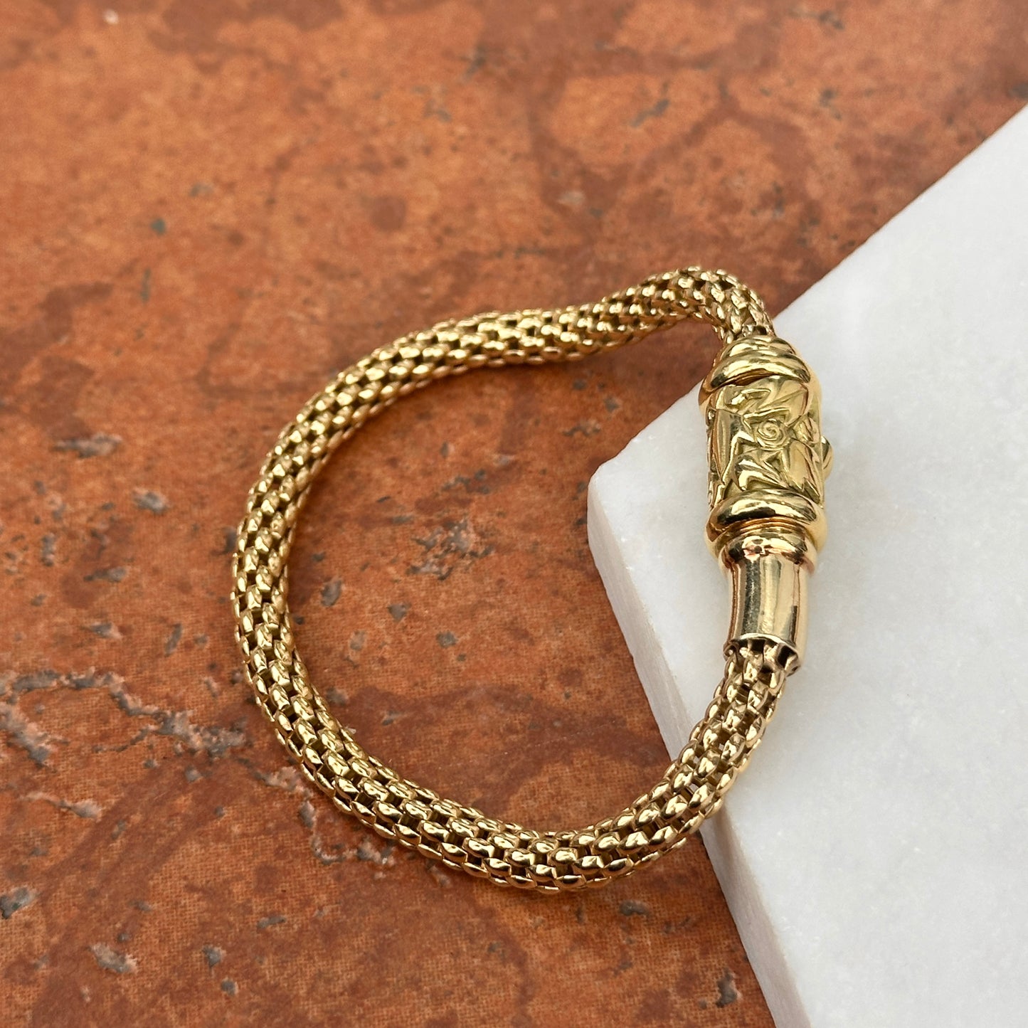 Estate 18KT Yellow Gold Popcorn Barrel Clasp Chain Bracelet