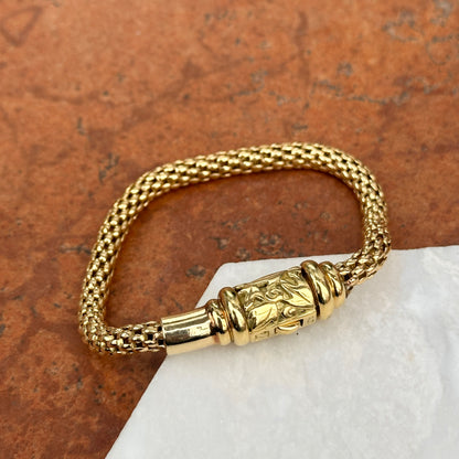 Estate 18KT Yellow Gold Popcorn Barrel Clasp Chain Bracelet