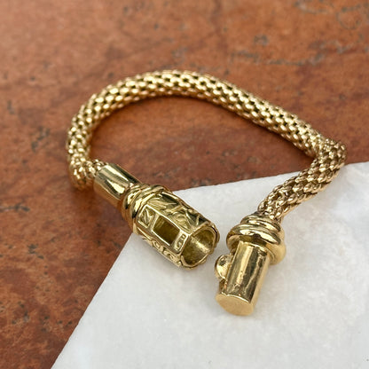 Estate 18KT Yellow Gold Popcorn Barrel Clasp Chain Bracelet