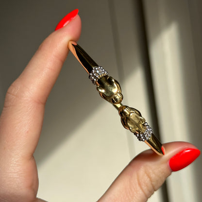 Estate 18KT Yellow White Gold + Diamond Double Panther Head Cuff Bracelet