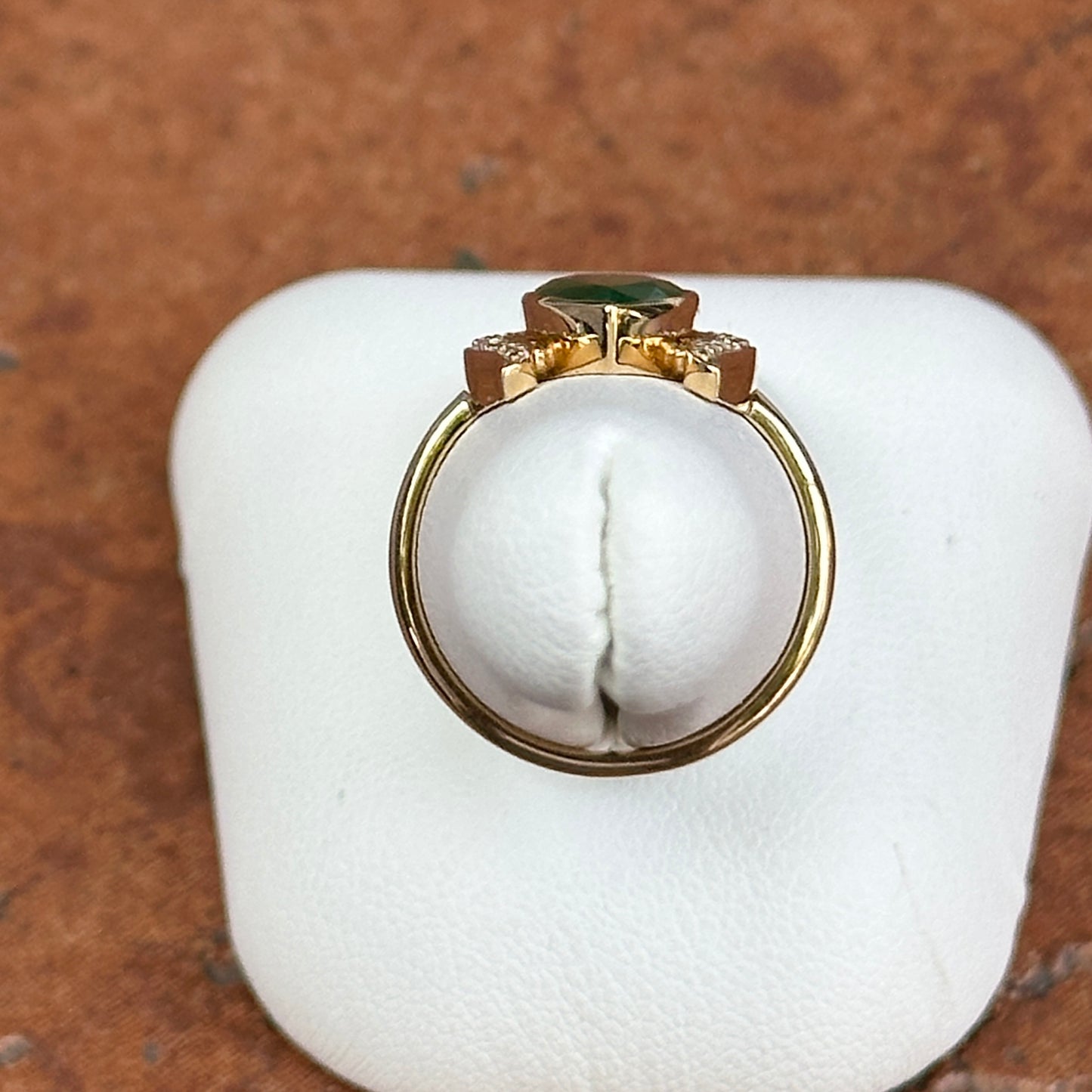 Estate 18KT Yellow Gold Pear 1.95 CT Emerald + Diamond Horseshoe Ring