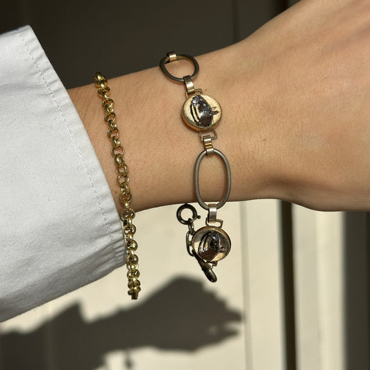 Estate Antique Silver Tone Painted Horse Bubble Glass Bracelet 7.75''