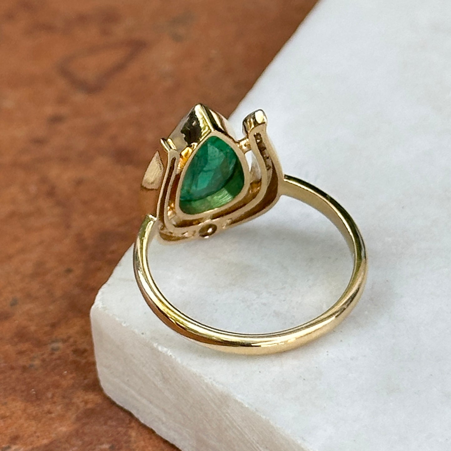 Estate 18KT Yellow Gold Pear 1.95 CT Emerald + Diamond Horseshoe Ring