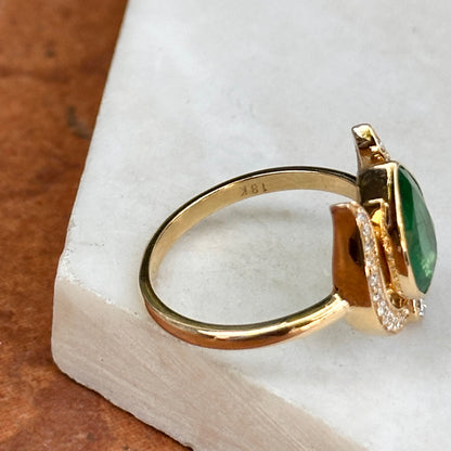 Estate 18KT Yellow Gold Pear 1.95 CT Emerald + Diamond Horseshoe Ring