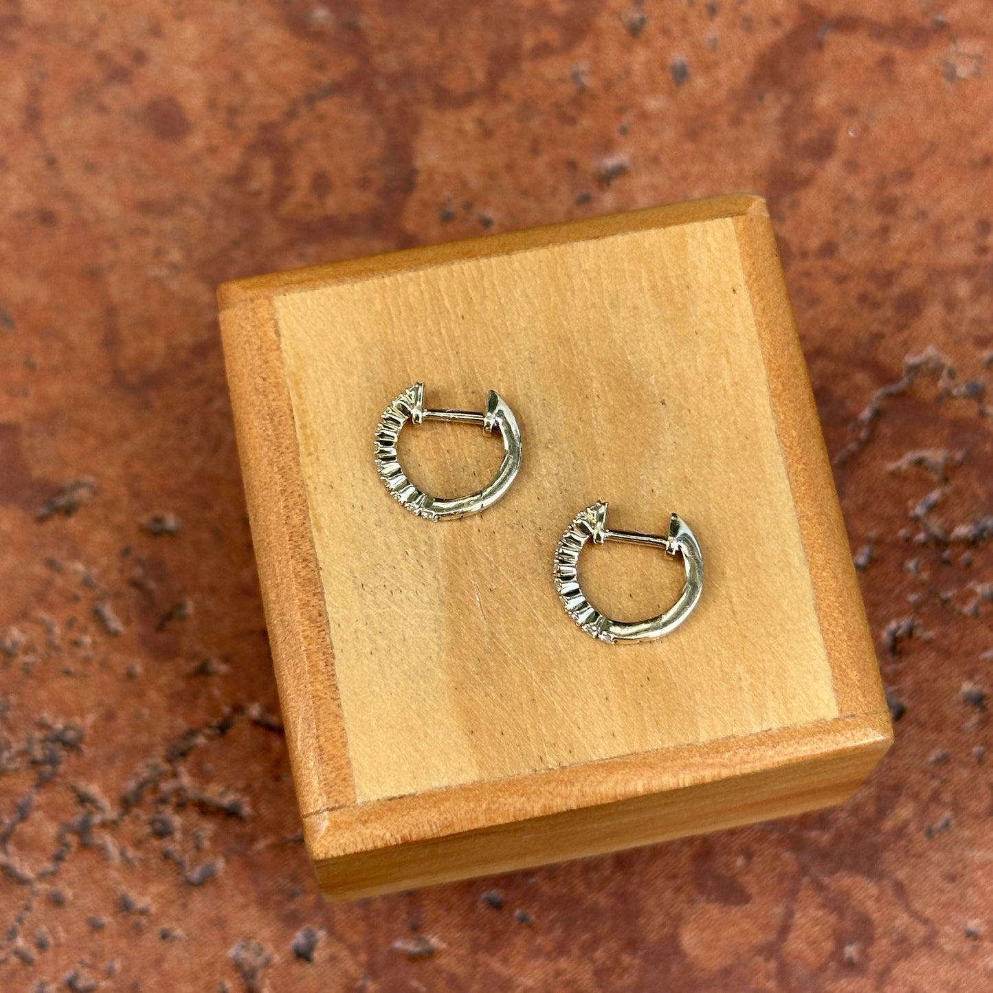 14KT Yellow Gold Diamond Round Huggie Hoop Earrings Small