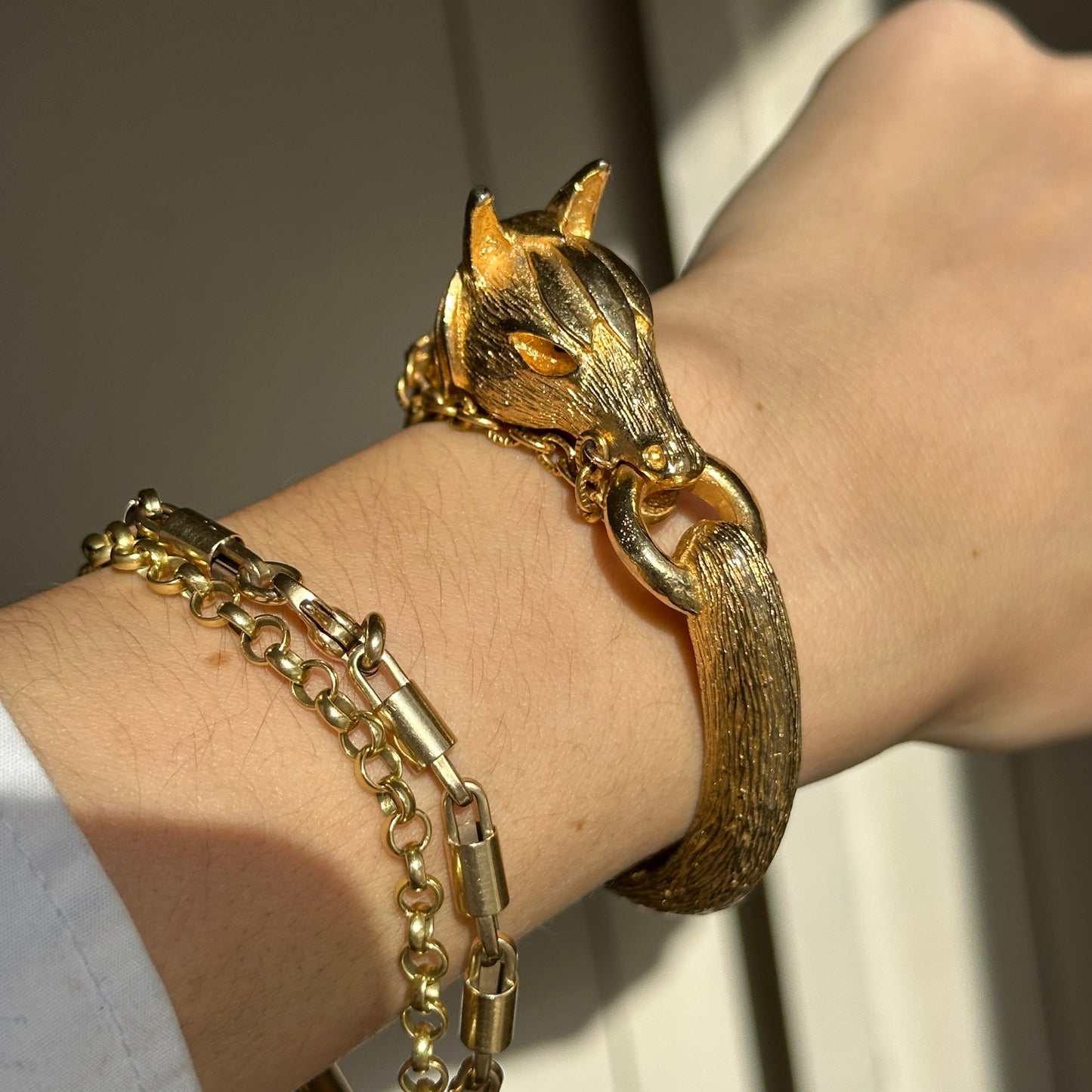Estate Yellow Gold Tone Horse Head + Reins Bangle Bracelet - LSJ