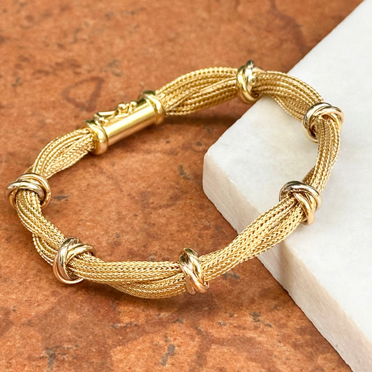 Estate 18KT Yellow Gold Mesh Twist Bracelet + Tri-Gold Rings - LSJ