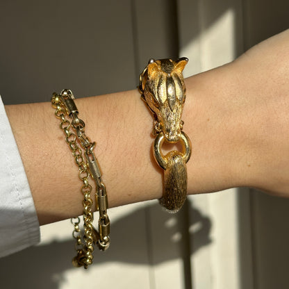 Estate Yellow Gold Tone Horse Head + Reins Bangle Bracelet - LSJ