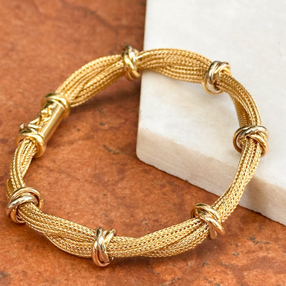 Estate 18KT Yellow Gold Mesh Twist Bracelet + Tri-Gold Rings
