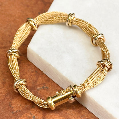 Estate 18KT Yellow Gold Mesh Twist Bracelet + Tri-Gold Rings