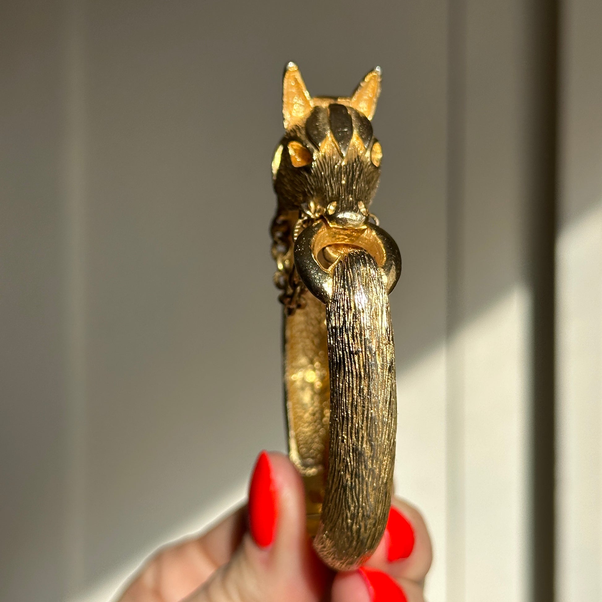 Estate Yellow Gold Tone Horse Head + Reins Bangle Bracelet - LSJ