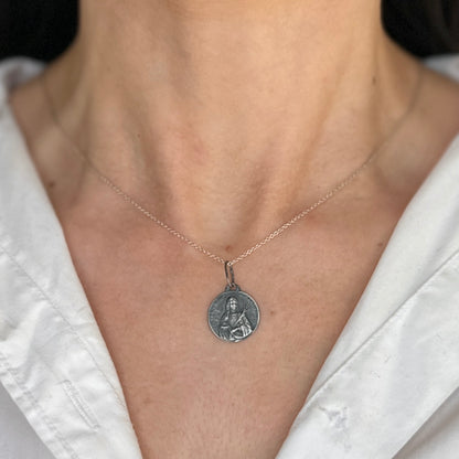 Sterling Silver Antiqued St Lucia Medal Pendant 16mm - LSJ