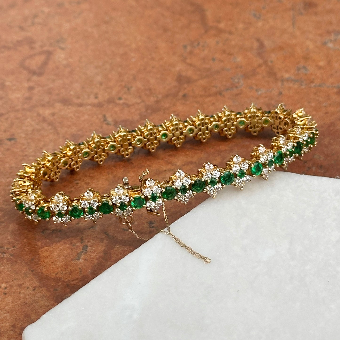 Estate 18KT Yellow Gold Emerald + Diamond Tennis Bracelet