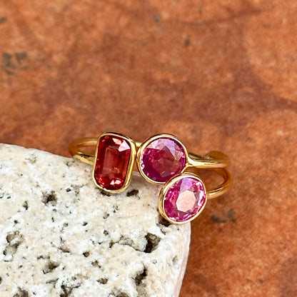 Estate 18KT Yellow Gold Bezel Pink and Orange Sapphire Ring